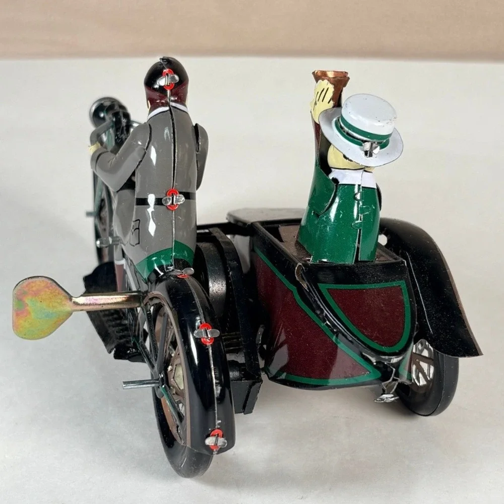 Vintage Tin Wind Up Motorcycle with‎ Sidecar RBA HP Litho Toy Collectible